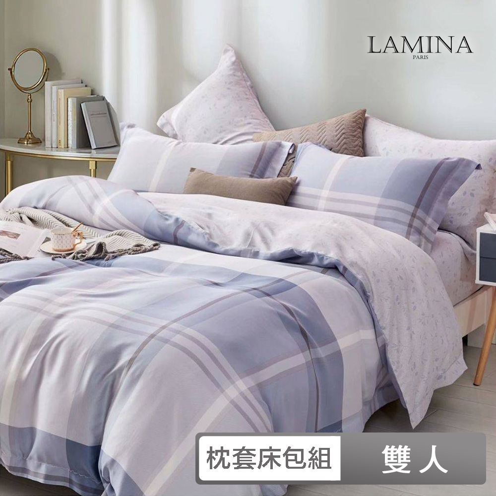 Lamina 雙人 100%萊賽爾天絲枕套床包組-2款任選-(條紋系列)♒️70A001